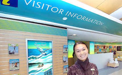 Co-ordinator Veneda Petts has the Hervey Bay Airport visitor information centre ready for business. Co-ordinator Veneda Petts has the Hervey Bay Airport visitor information centre ready for business.